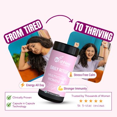 Wishnew Wellness: DAILY RITUAL Women 18+ Multivitamin | Delayed Release Capsules for Optimal Absorption | Comprehensive Nutrient Blend for PMS, UTI Care, Eye & Cognitive Health - 60 Vegetarian Capsules
