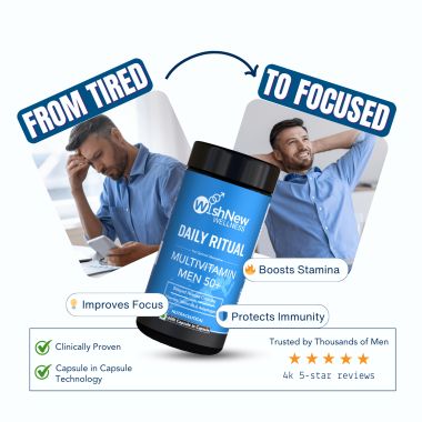 Wishnew Wellness: DAILY RITUAL Men 50+ Multivitamin | Delayed Release Capsules for Optimal Absorption | 22 Essential Nutrients with Cognitive & Joint Support | Overall Health & Vitality - 60 Vegetarian Capsules