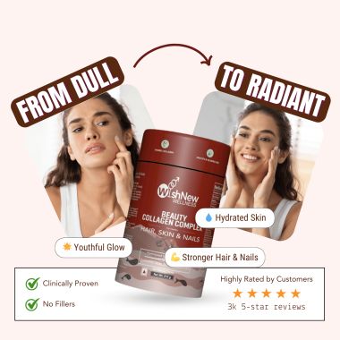 Wishnew Wellness: BEAUTY COLLAGEN COMPLEX | 21 Servings | Healthy Hair, Skin & Nails | Coffee Flavor