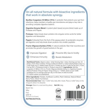 Wellbeing Nutrition: Healthy Gut Oral Melts Thin Strips - Probiotic, Sugar-Free | 30 pcs
