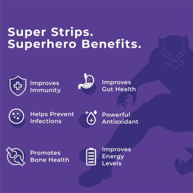 Wellbeing Nutrition: Black Panther Melts - Kids Organic Advanced Immunity - Valencia Orange Flavor (30 Thin Strips)