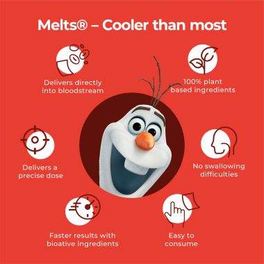 Wellbeing Nutrition: Frozen Olaf Melts | Kids Organic Active Probiotic & Prebiotic, Vitamin C & D3 - Sweet Cherry Flavor (30 Oral Thin Strips)