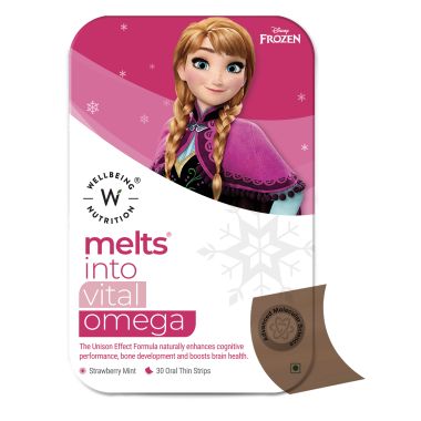 Wellbeing Nutrition: Frozen Anna Melts | Kids Vegan Algae Omega - Strawberry Mint Flavor (30 Oral Thin Strips)