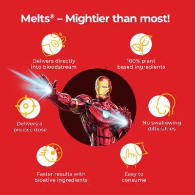 Wellbeing Nutrition: Iron Man Melts | Kids Organic Vitamin B12, D3+K2 and Folate - Mango Flavor (30 Oral Thin Strips)
