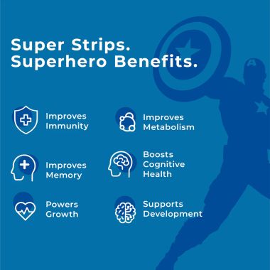 Wellbeing Nutrition: Captain America Melts | Kids Organic Multivitamin with Vitamin A, B-Complex, C, D and Iron - Mixed Berry Flavor (30 Oral Thin Strips)