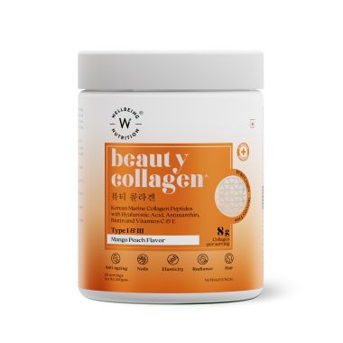 Wellbeing Nutrition: Beauty Korean Marine Collagen Peptides - Mango Peach Flavor | 250 gm