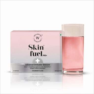 Wellbeing Nutrition: Skin Fuel Pro+ | Glutathione, Vit C & E, Vollagen® & PhytoCellTec| Strawberry Flavour, 28 Servings
