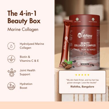 Wishnew Wellness: BEAUTY COLLAGEN COMPLEX | 21 Servings | Healthy Hair, Skin & Nails | Coffee Flavor
