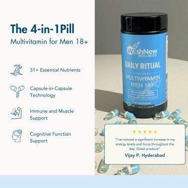 Wishnew Wellness: DAILY RITUAL Multivitamin for Men 18+ | 60 Delayed Release Capsules | Enhanced with Eye Health and Antioxidant Support