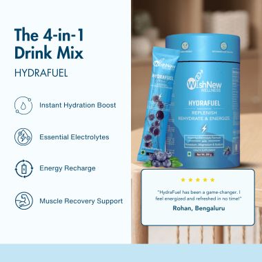 Wishnew Wellness: HYDRAFUEL Blueberry Flavor | Instant Drink Mix | 20 Servings | Replenish, Rehydrate & Energize | 100% Vegetarian