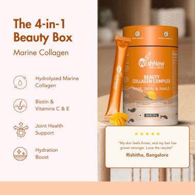 Wishnew Wellness: BEAUTY COLLAGEN COMPLEX | 21 Servings | Healthy Hair, Skin & Nails | Mango Flavor