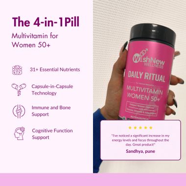 Wishnew Wellness: DAILY RITUAL Women 50+ Multivitamin | Delayed Release Oil Fill Capsules for Optimal Absorption | Supports Menopause, Hormonal Balance, Skin & Joint Health - 60 Vegetarian Capsules