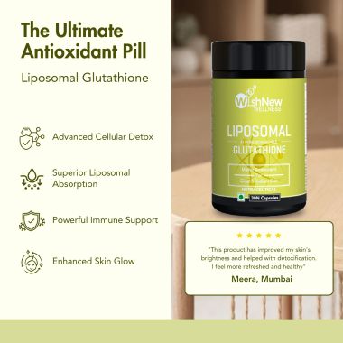 Wishnew Wellness: LIPOSOMAL GLUTATHIONE | 30 Veg Capsules | 4x More Bioavailable for Enhanced Antioxidant Support