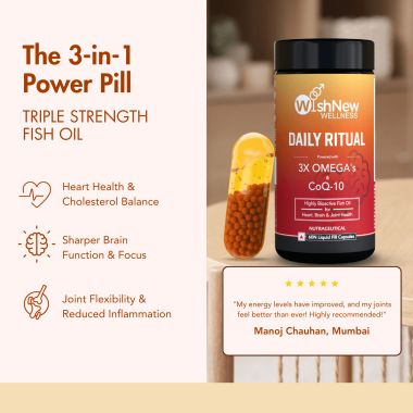 Wishnew Wellness: DAILY RITUAL | Triple Strength Fish Oil with Omega-3s & CoQ-10 | 60 Liquid Fill Capsules