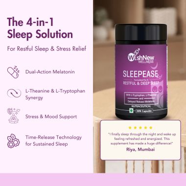 Wishnew Wellness: SLEEPEASE | 30 Capsules | Formulated for Restful & Deep Sleep | 100% Vegetarian