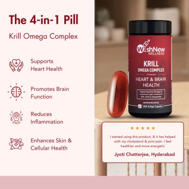 Wishnew Wellness: KRILL OMEGA COMPLEX | 60 Softgel Capsules | Full Spectrum Support for Heart & Brain Health