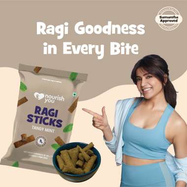 Nourish You: Organic Millet Snack - Ragi Sticks( Chips ) - Tangy Mint Flavour - Healthy Snacks ,  Gluten free -60gm