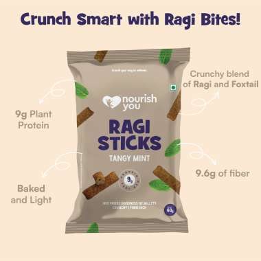 Nourish You: Organic Millet Snack - Ragi Sticks( Chips ) - Tangy Mint Flavour - Healthy Snacks ,  Gluten free -60gm