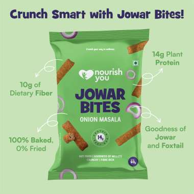 Nourish You: Organic Millet Snack - Jowar Bites( Chips ) - Onion Masala Flavour - Healthy Snacks ,  Gluten free -60gm