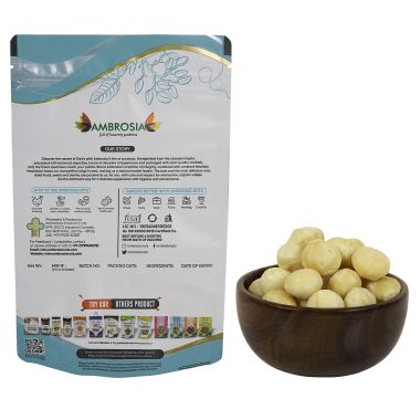 Ambrosia: Ambrosia Premium Dry Fruits & Nuts| Whole Macademia Nuts | Crunchy | Gluten Free 200g