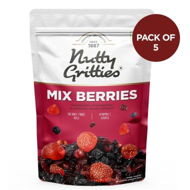 Nutty Gritties: Mix Berries - Dried Cranberries, Blueberries, Strawberries, Black Currants Jar Pack- 250 (5 Pack of 50g each)