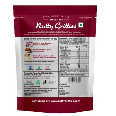Nutty Gritties: Mix Berries - Dried Cranberries, Blueberries, Strawberries, Black Currants Jar Pack- 250 (5 Pack of 50g each)