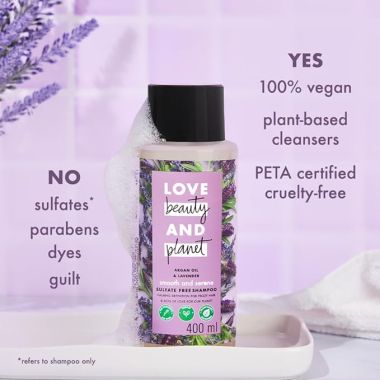 Love Beauty And Planet: Natural Argan Oil and Lavender Sulfate Free Anti-Frizz Shampoo, 400ml