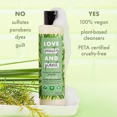 Love Beauty And Planet: Tea Tree, Peppermint & Vetiver Sulfate Free Purifying Shampoo, 200ml