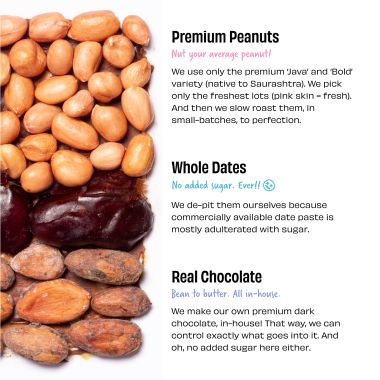 The Whole Truth: Dark Chocolate Peanut Butter  325 g  Crunchy  No Added Sugar  High Protein  No Artificial Sweeteners  No Palm Oil  Gluten Free  No Preservatives  100% natural protein source