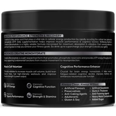 Wellbeing Nutrition: 100% Pure Micronised Creatine Powder Monohydrate Unflavoured 100g, 33 servings  Tested for Purity  For Muscle Strength & Recovery, Muscle Growth & Cognition  For Men & Women
