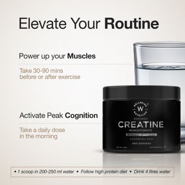 Wellbeing Nutrition: 100% Pure Micronised Creatine Powder Monohydrate Unflavoured 100g, 33 servings  Tested for Purity  For Muscle Strength & Recovery, Muscle Growth & Cognition  For Men & Women
