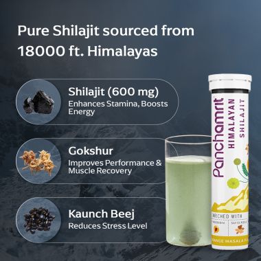 Panchamrit: Himalayan Shilajit 600mg Effervescent Helps Boost Stamina & Performance Enriched with Ashwagandha Kaunch Beej 15 Tablets (Pack of 3)