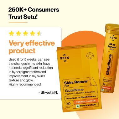 SETU: Skin Renew - 90 Effervescent Tablets | Glutathione With Vitamin C, Gluta Fizz, Supports Detoxification, Sugar-Free | Orange Flavour