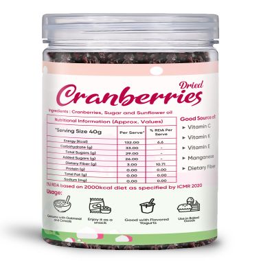 Fabeato: Premium Dried Cranberries 250g - Cranberry, Healthy Snack for kids and adults - Sweet Sliced Cranberries Rich in Antioxidants & Fiber - No Preservatives