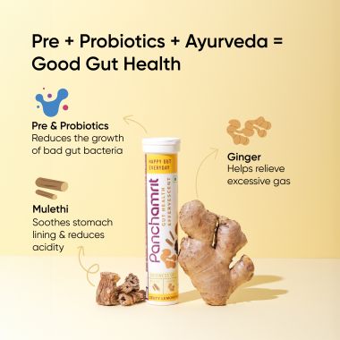 Panchamrit: Gut Health Effervescent Helps Reduces Bloating & Acidity,Constipation Mulethi & Ginger 1Billion CFU Probiotics 20 Tablets (Pack Of 3)