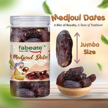 Fabeato: Jumbo Medjoul (Medjool)  Dates 400g 100% Natural, No Additives, Khajur, Khajoor, Dry Dates.
