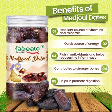 Fabeato: Jumbo Medjoul (Medjool)  Dates 400g 100% Natural, No Additives, Khajur, Khajoor, Dry Dates.
