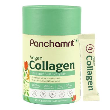 Panchamrit: Vegan Collagen Supplement 25*10g Sachet(Litchi)|Boosts Skin Elasticity, Anti Wrinkle,Strong Bones & Joints Collagen(5g),Hyaluronic Acid