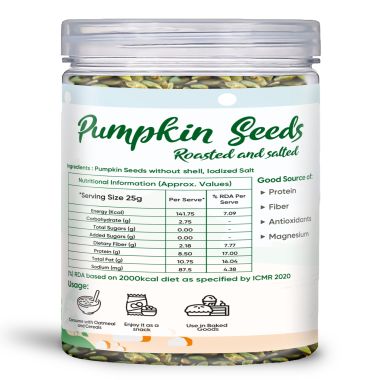 Fabeato: Roasted and salted Pumpkin seeds 250g- Diet Food Healthy Crunchy Snacks- Immunity Booster and Fiber Rich Superfood- Perfect for Salads, Baking