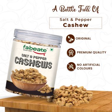 Fabeato: Salt & Pepper Cashews 250g - Premium Kaju Dry Fruits, Whole Crunchy Cashews- Rich in Protein, Nutritious, Crunchy & Delicious - Gluten Free -Plant based Protein