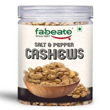 Fabeato: Salt & Pepper Cashews 250g - Premium Kaju Dry Fruits, Whole Crunchy Cashews- Rich in Protein, Nutritious, Crunchy & Delicious - Gluten Free -Plant based Protein