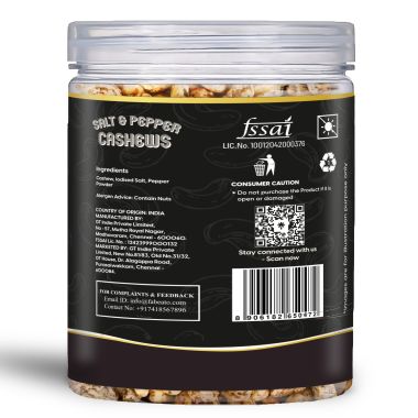 Fabeato: Salt & Pepper Cashews 250g - Premium Kaju Dry Fruits, Whole Crunchy Cashews- Rich in Protein, Nutritious, Crunchy & Delicious - Gluten Free -Plant based Protein