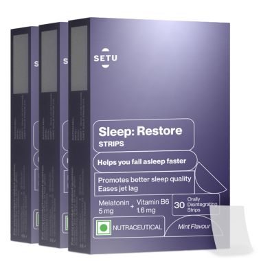 SETU: Sleep Restore Melatonin 5mg - 30 Orally Dissolving Strips (Pack of 3) | Plant Based 5 mg Melatonin | Promotes Relaxation & Sleep, Eases Jet Lag Strain, Non-Habit Forming | Tasty Mint Flavor