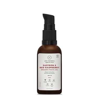 Juicy Chemistry: Saffron & Red Raspberry Facial Oil, 10 ml | Organic Face Oil for Skin Brightening & Moisturising | Ecocert Certified for Men & Women | Cruelty-free & 100% Vegan