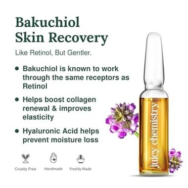 Juicy Chemistry: Bakuchiol Skin Recovery Face Serum, 7 x 2 ml | Natural 7-day Ampoule Kit for Reducing Fine Lines, Wrinkles & Maintaining Brighter Skin | Ecocert Certified Natural for Men & Women | Cruelty-free & 100% Vegan