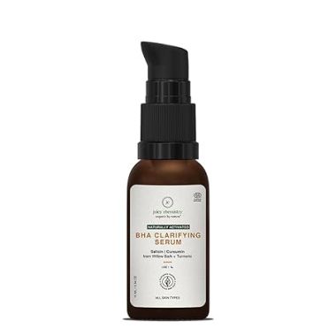 Juicy Chemistry: BHA Serum, 10 ml, For Face Acne Control & Pitted Scars, Certified Natural Clarifying Face Serum with Willow Bark & Turmeric, Exfoliates & Improves Skin Texture