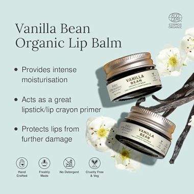 Juicy Chemistry: Vanilla Bean Organic Lip Balm, 5 g | Enriched with Delicate, Dreamy, Vanilla Beans, Cocoa Butter, Jojoba & Argan Oil to Smooth and Soften Dry, Chapped & Sensitive Lips | Lip Balm For Women & Men