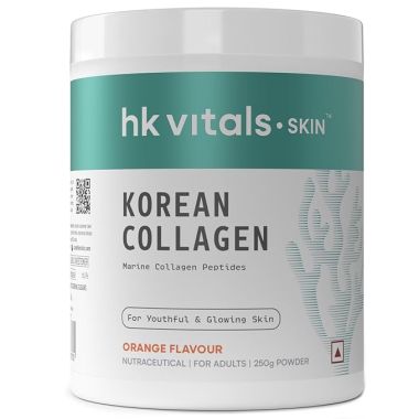 HK Vitals: Pure Korean Skin Marine Collagen Powder - Type 1 Collagen Supplement for Women & Men, Promotes Healthy Skin, Hair & Nails (Orange, 250 g)