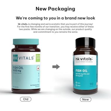 HK Vitals: Fish Oil Capsule For Men And Women (1000mg Omega 3 with 180 mg EPA & 120 mg DHA), for Brain, Heart, Eyes, and Joints Health, 90 Omega 3 Fish Oil Capsules