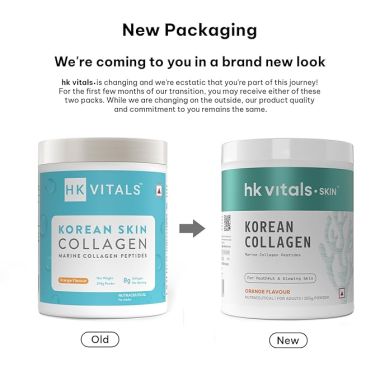 HK Vitals: Pure Korean Skin Marine Collagen Powder - Type 1 Collagen Supplement for Women & Men, Promotes Healthy Skin, Hair & Nails (Orange, 250 g)